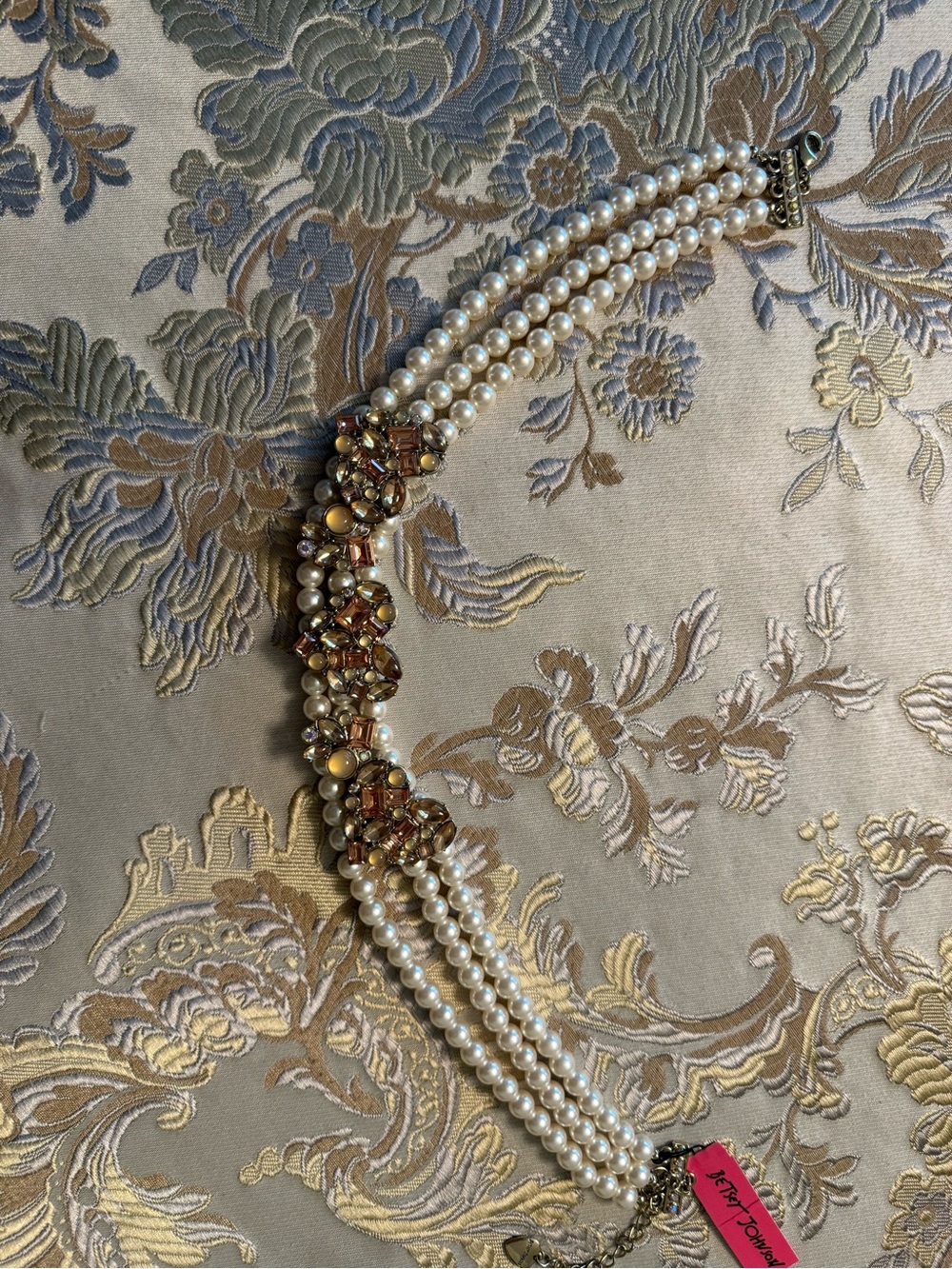 Betsey Johnson Pearl Multi-Strand Necklace with Amber and Gold Accents